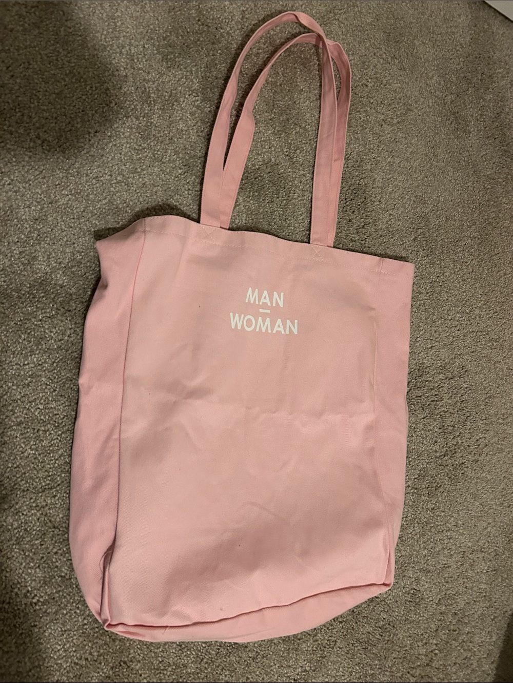 XL Pink 'MAN WOMAN' Canvas Tote Bag
